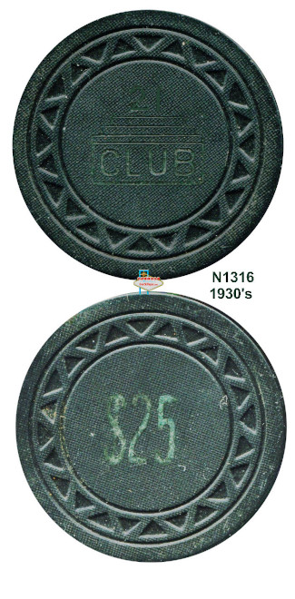  A pretty rare chip from my collection that was used at the 21 Club in downtown Las Vegas  in the early 1930’s. 