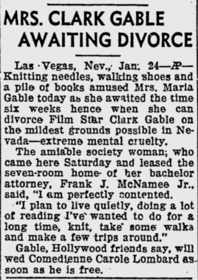 Mrs. Clark Gable awaiting divorce in las vegas