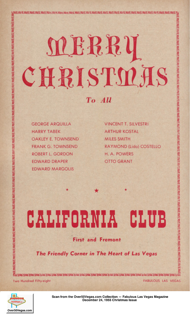 A full page Christmas ad from Fabulous Las Vegas Magazine December 24, 1955 