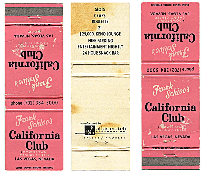 Frank Schivo's California Club matchcover