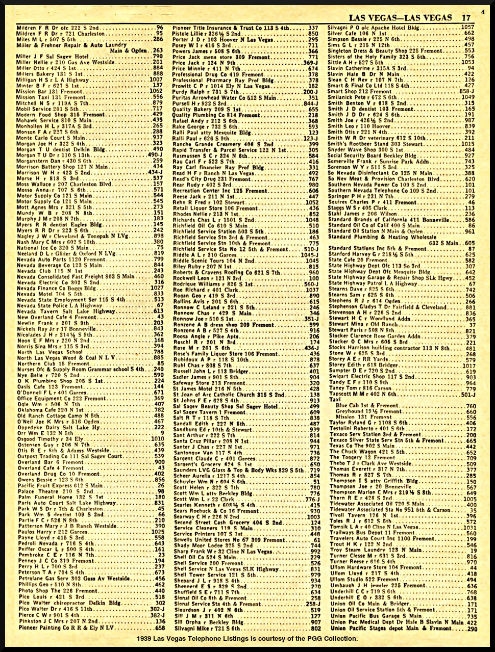 1939 Las Vegas Telephone Listings is courtesy of the PGG Collection.