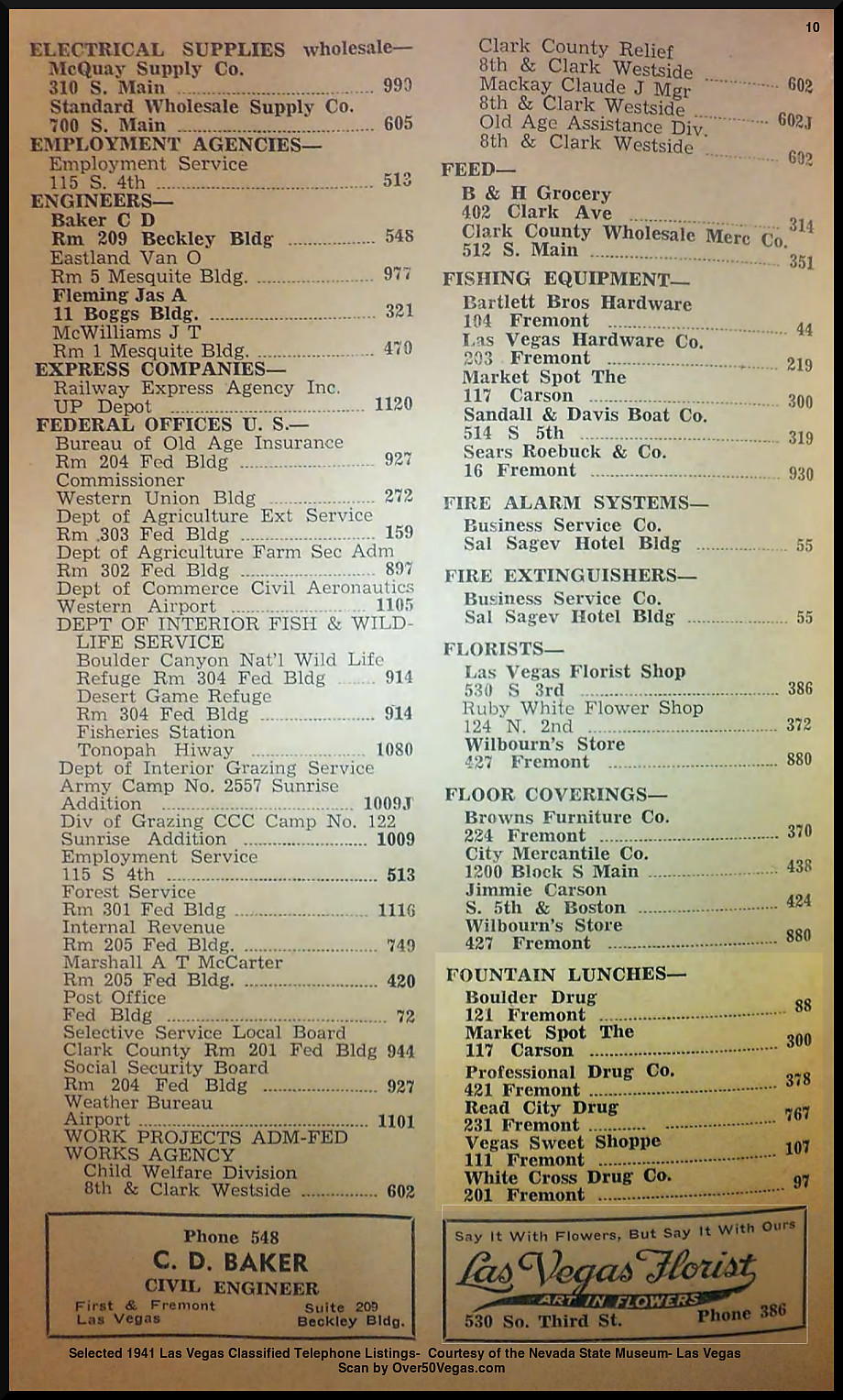Selected 1941 Las Vegas Classified Telephone Listings-  Courtesy of the Nevada State Museum- Las Vegas         
Scan by Over50Vegas.com