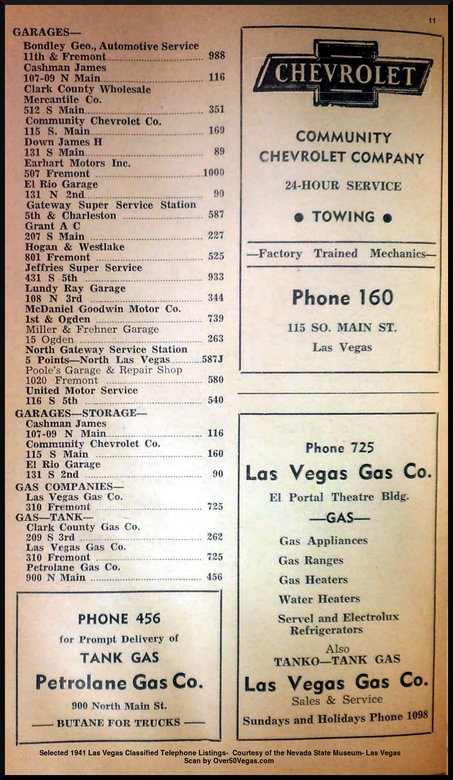 Selected 1941 Las Vegas Classified Telephone Listings-  Courtesy of the Nevada State Museum- Las Vegas         
Scan by Over50Vegas.com