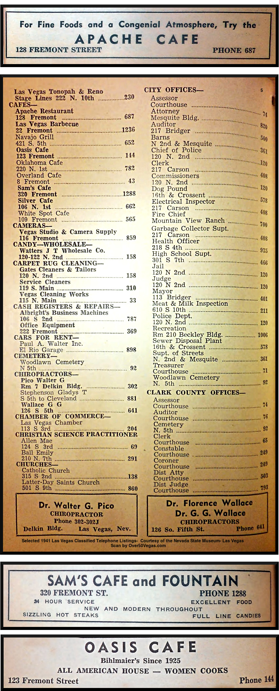Selected 1941 Las Vegas Classified Telephone Listings-  Courtesy of the Nevada State Museum- Las Vegas         
Scan by Over50Vegas.com