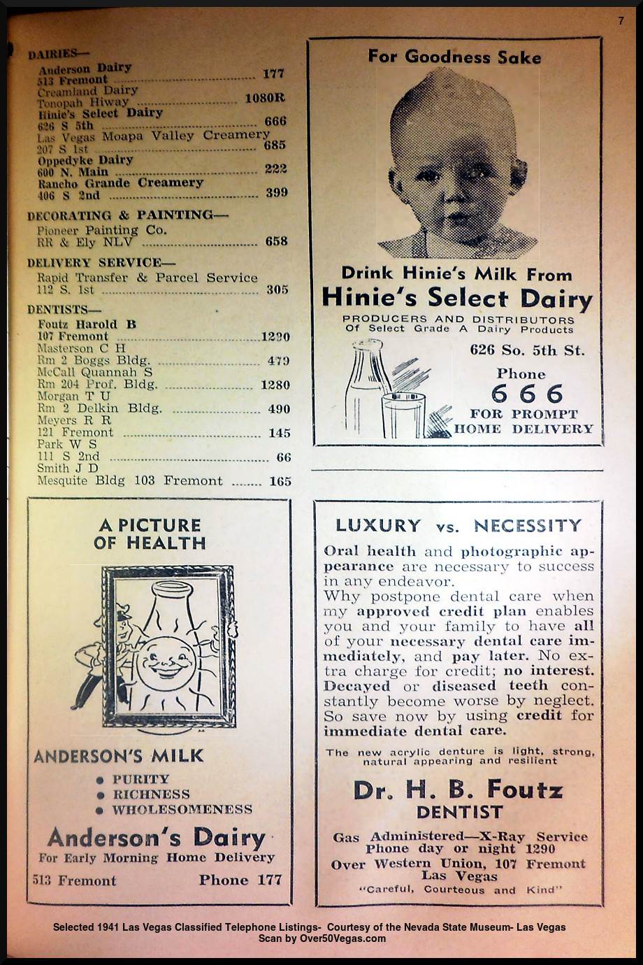 Selected 1941 Las Vegas Classified Telephone Listings-  Courtesy of the Nevada State Museum- Las Vegas         
Scan by Over50Vegas.com