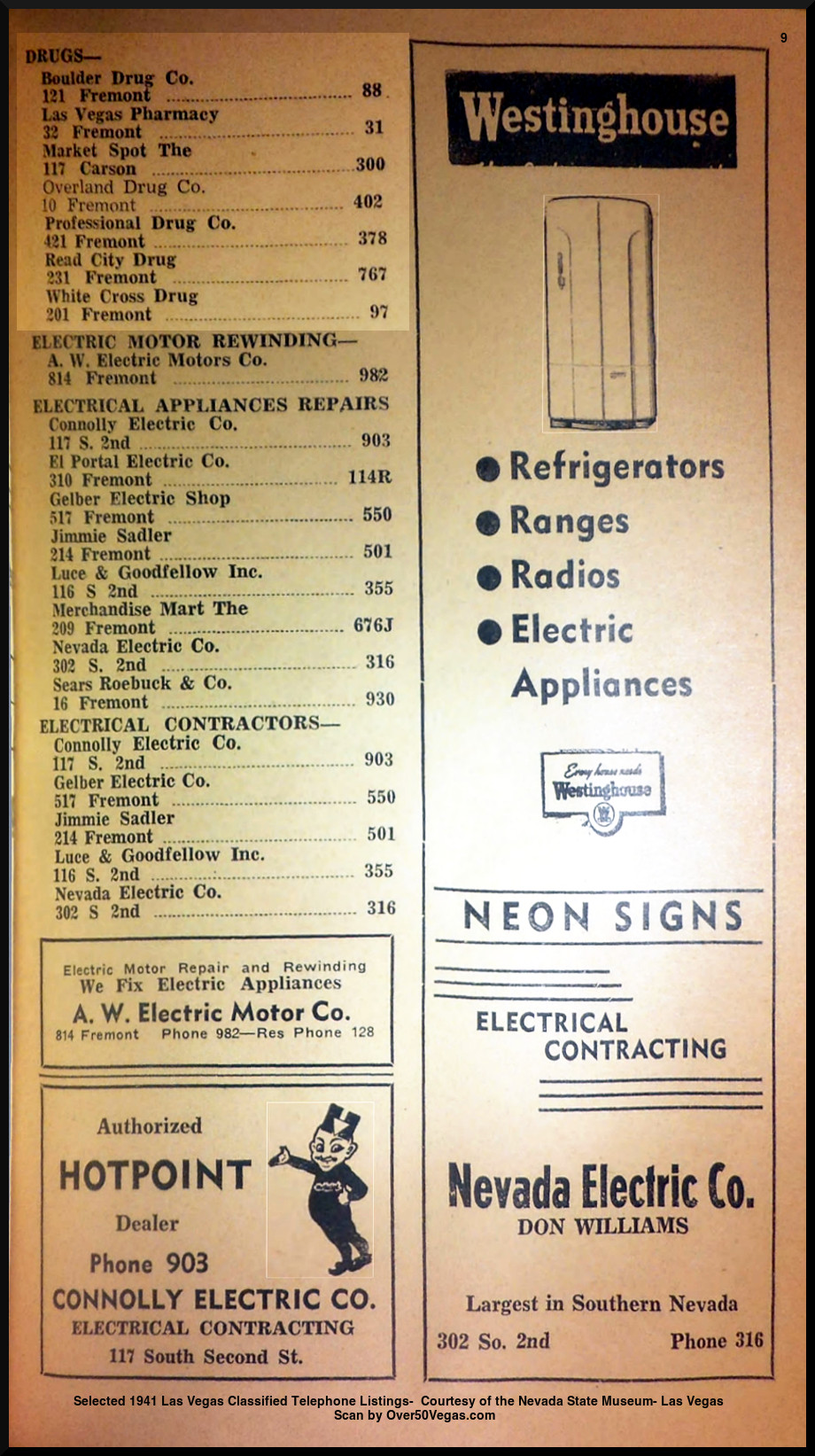 Selected 1941 Las Vegas Classified Telephone Listings-  Courtesy of the Nevada State Museum- Las Vegas         
Scan by Over50Vegas.com