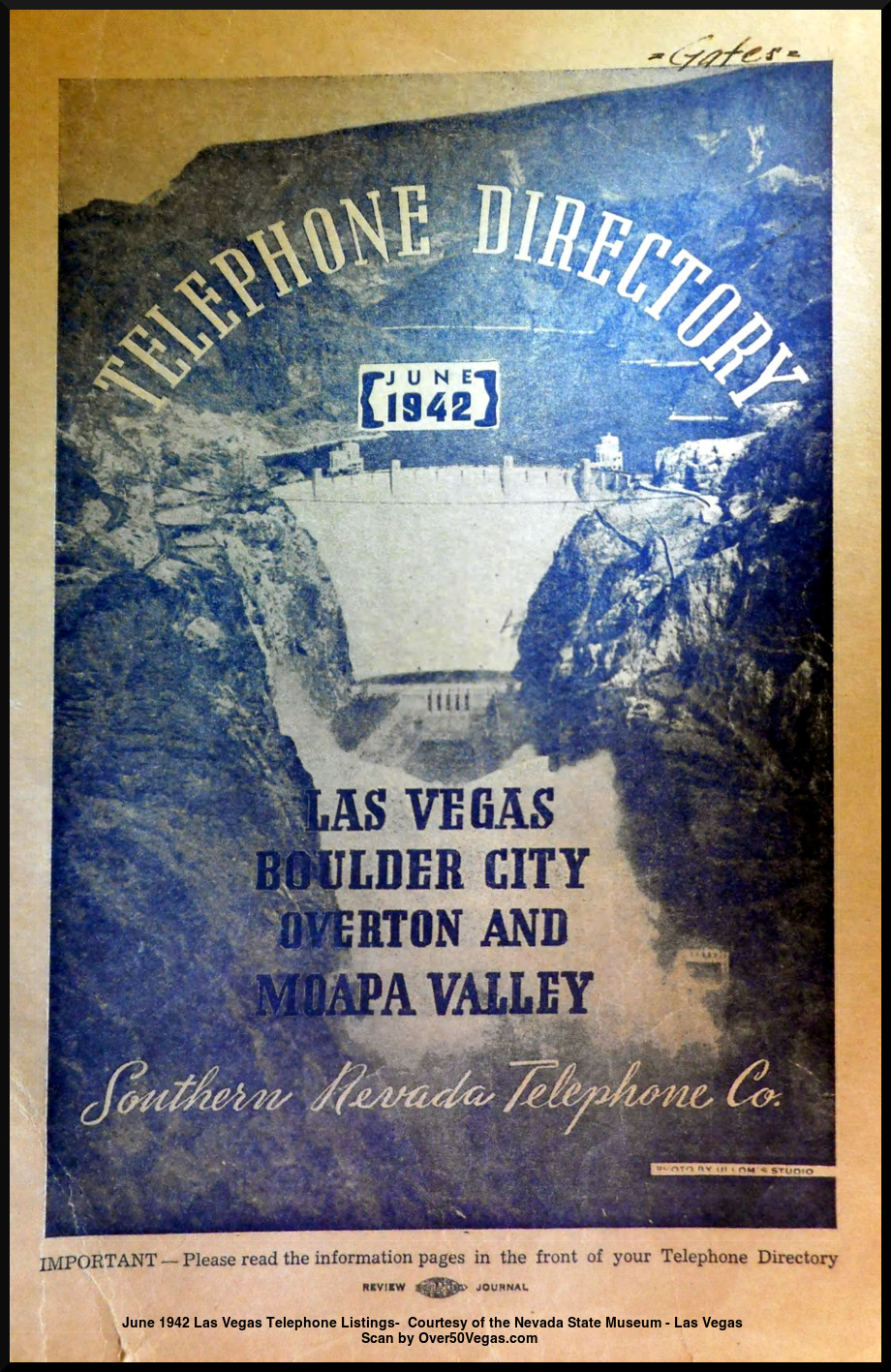 June 1942 Las Vegas Telephone Listings-  Courtesy of the Nevada State Museum - Las Vegas         
Scan by Over50Vegas.com