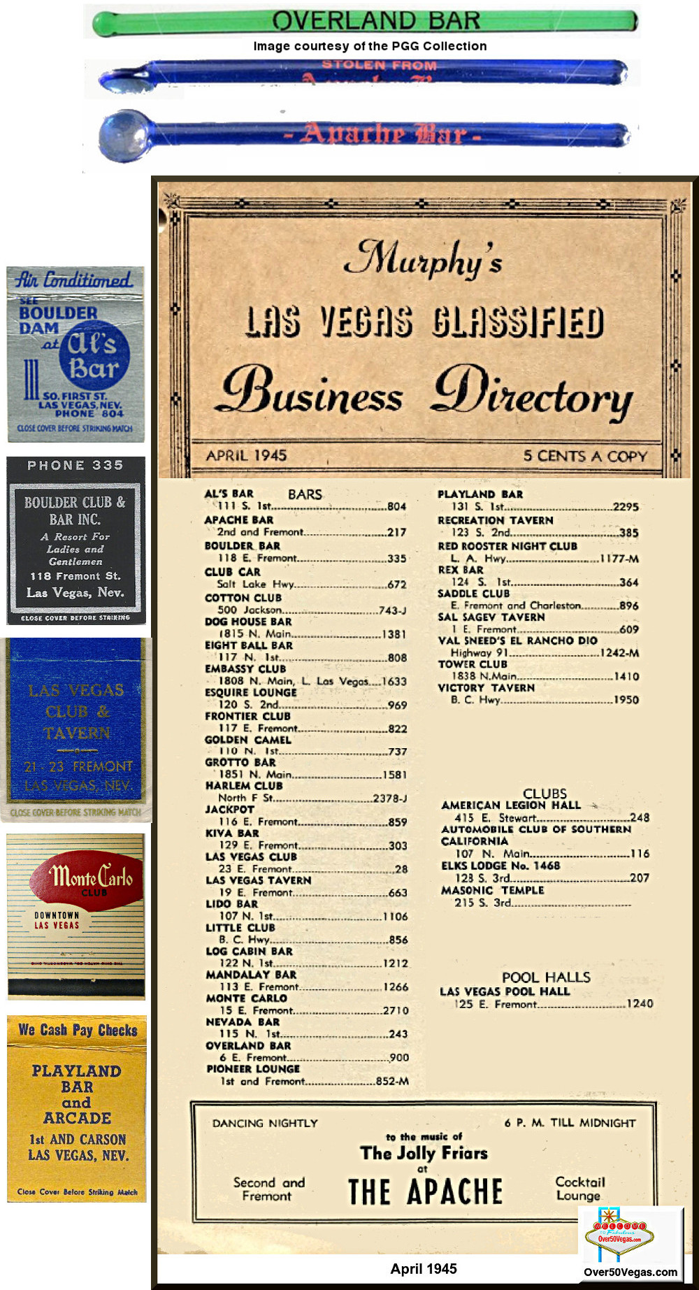 1945 Las Vegas Telephone listings for Clubs 