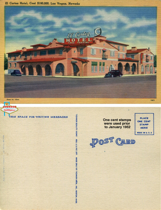 A pre-1952 postcard from the El Cortez in downtown Las Vegas. 
