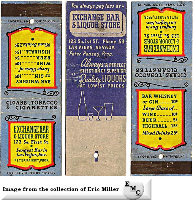 Exchange Bar matchcover- Las Vegas 