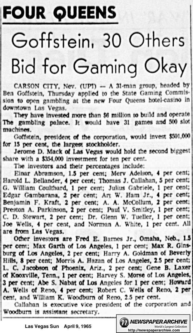 31 investors in the Four Queens are listed. 