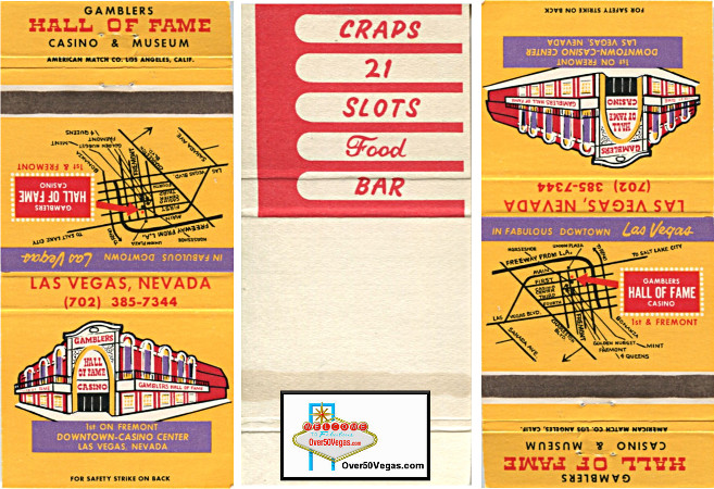 Gambler’s Hall of Fame matchcover from the Over50Vegas collection