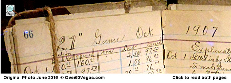 Hotel Nevada gaming ledger pages from October 1907.  Click to enlarge and read both pages.