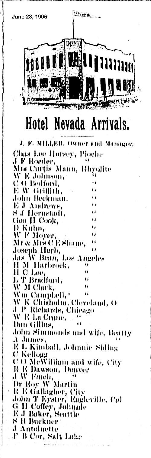 Hotel Nevada from 1906 Newspaper article