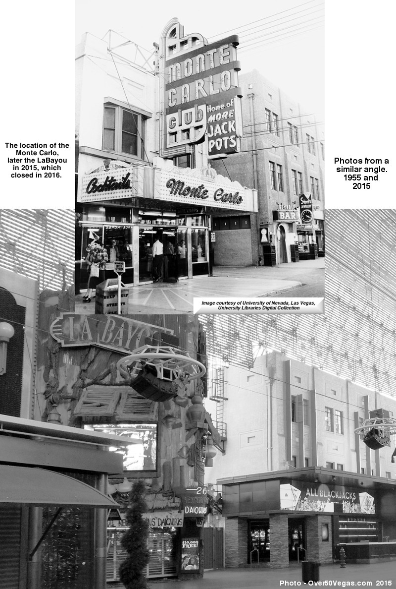 The location of La Bayou today used to be the Monte Carlo Club and before that the Northern Club in downtown Las Vegas.
In the corner of the Sal Sagev you can see the entrance for the Keyhole Bar.
