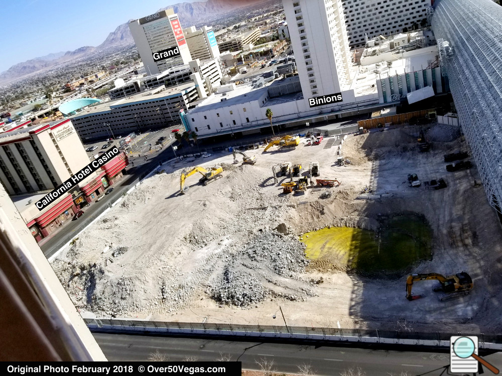 The two Las Vegas Club hotel towers are gone!  Click to enlarge.  