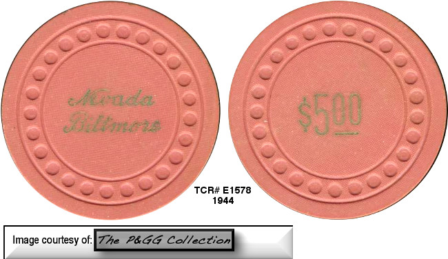 One of the chips that was used on the tables shown in the old photo postcard below.