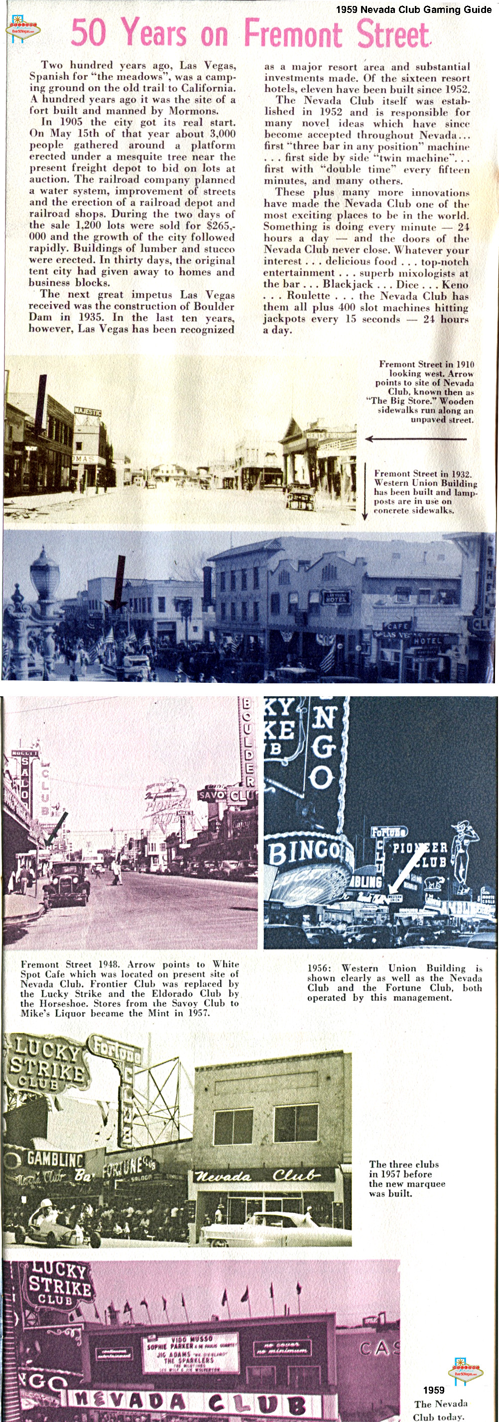 History of Fremont Street from the Nevada Club Gaming Guide 1959