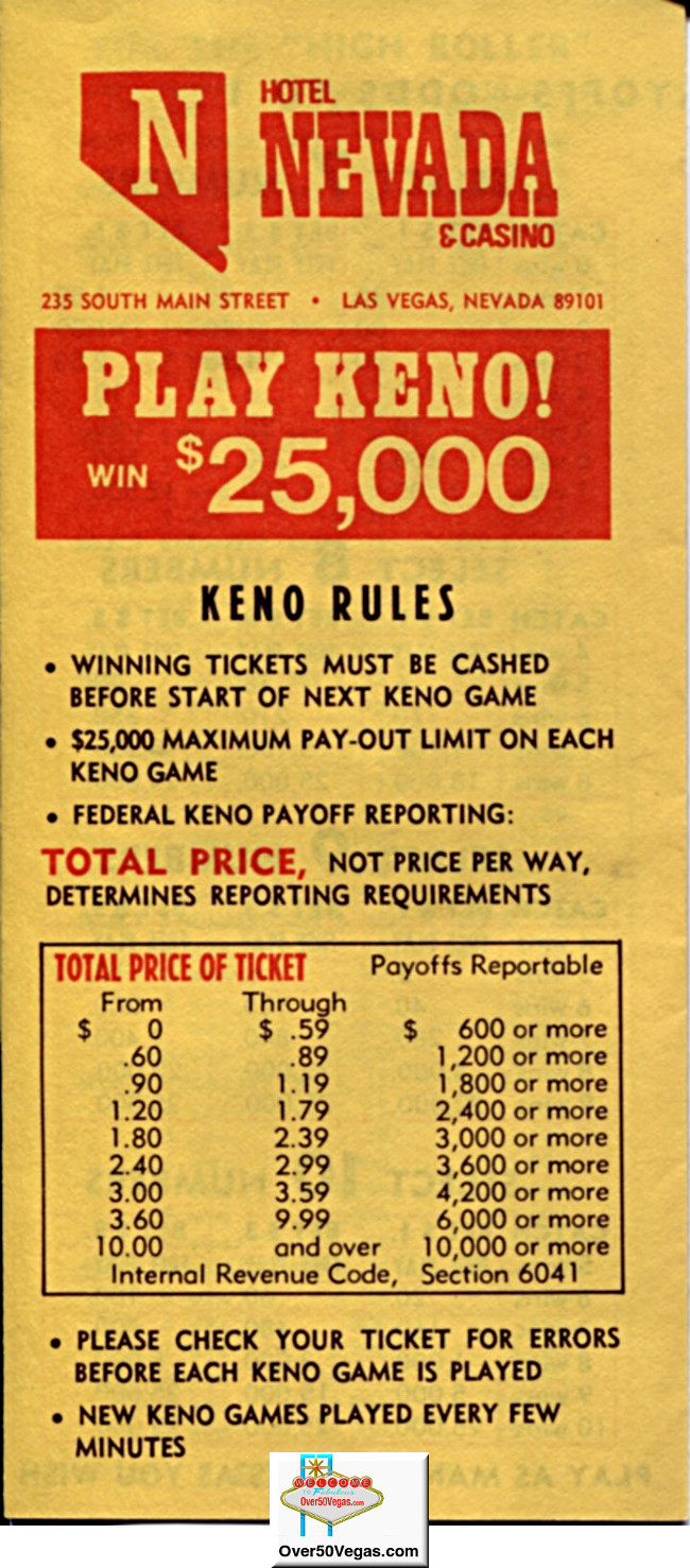 Hotel Nevada & Casino keno  instructions