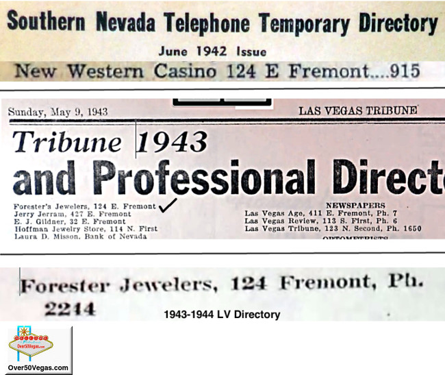 Listings for New Western Casino and Forester's Jewelers