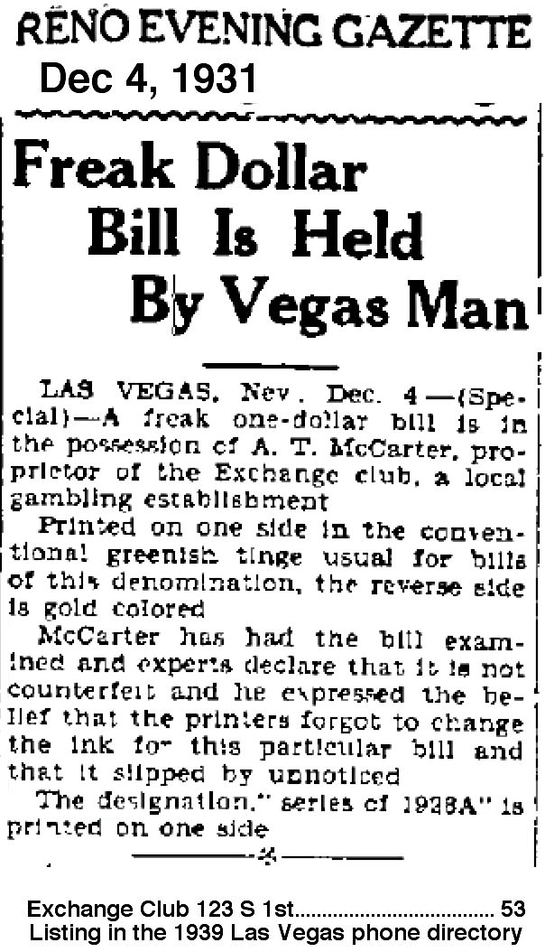 Exchnage Club Las vegas 1931